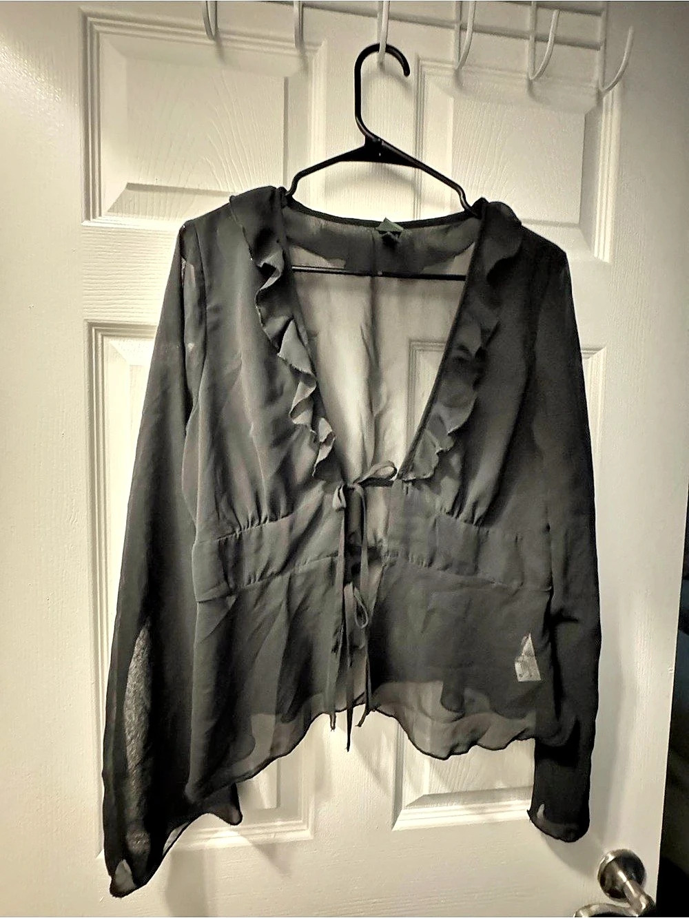 Wild Fable Black Ruffle Front Long Sleeve Blouse